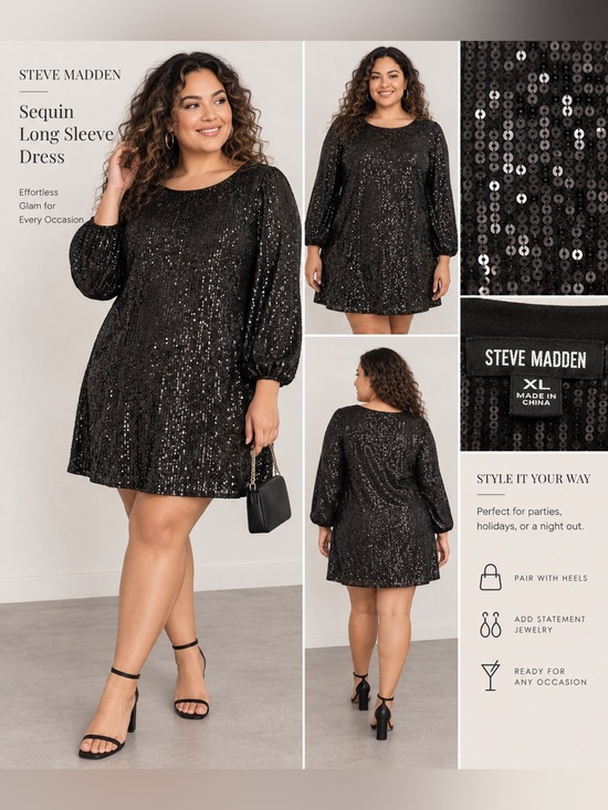 Steve Madden Dresses & Skirts - Steve Madden Black Sequin Long Sleeve Mini Dress